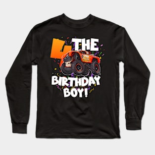 Kids 4 Year Old 4Th Birthday Boy Monster Truck Car Long Sleeve T-Shirt